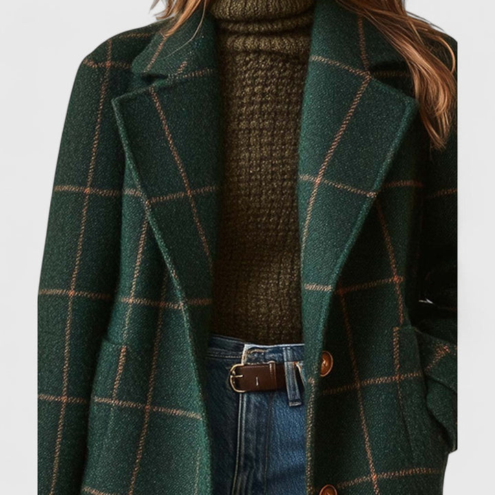 Manteau long à carreaux, vu de face