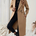 Manteau long ceinturé droit, coloris camel, vue de face