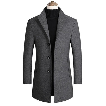 Manteau long col tailleur, coloris gris, présenté à plat