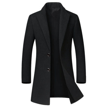 Manteau long col tailleur, coloris noir, présenté à plat