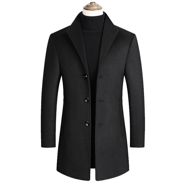 Manteau long col tailleur, coloris noir, présenté à plat, vue 2