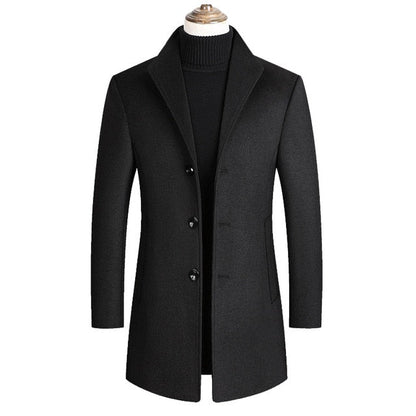 Manteau long col tailleur, coloris noir, présenté à plat, vue 2