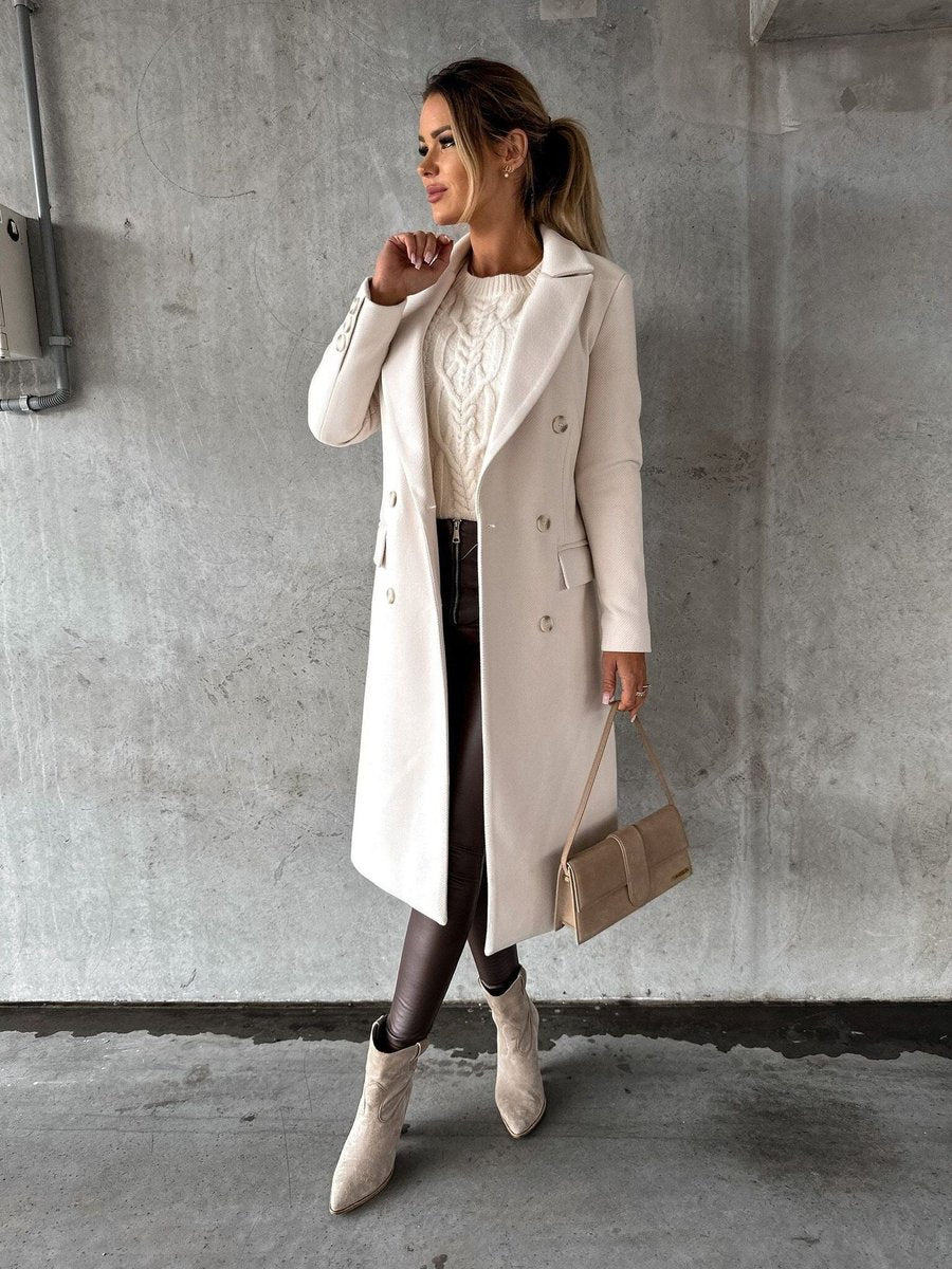 Manteau long croisé, beige