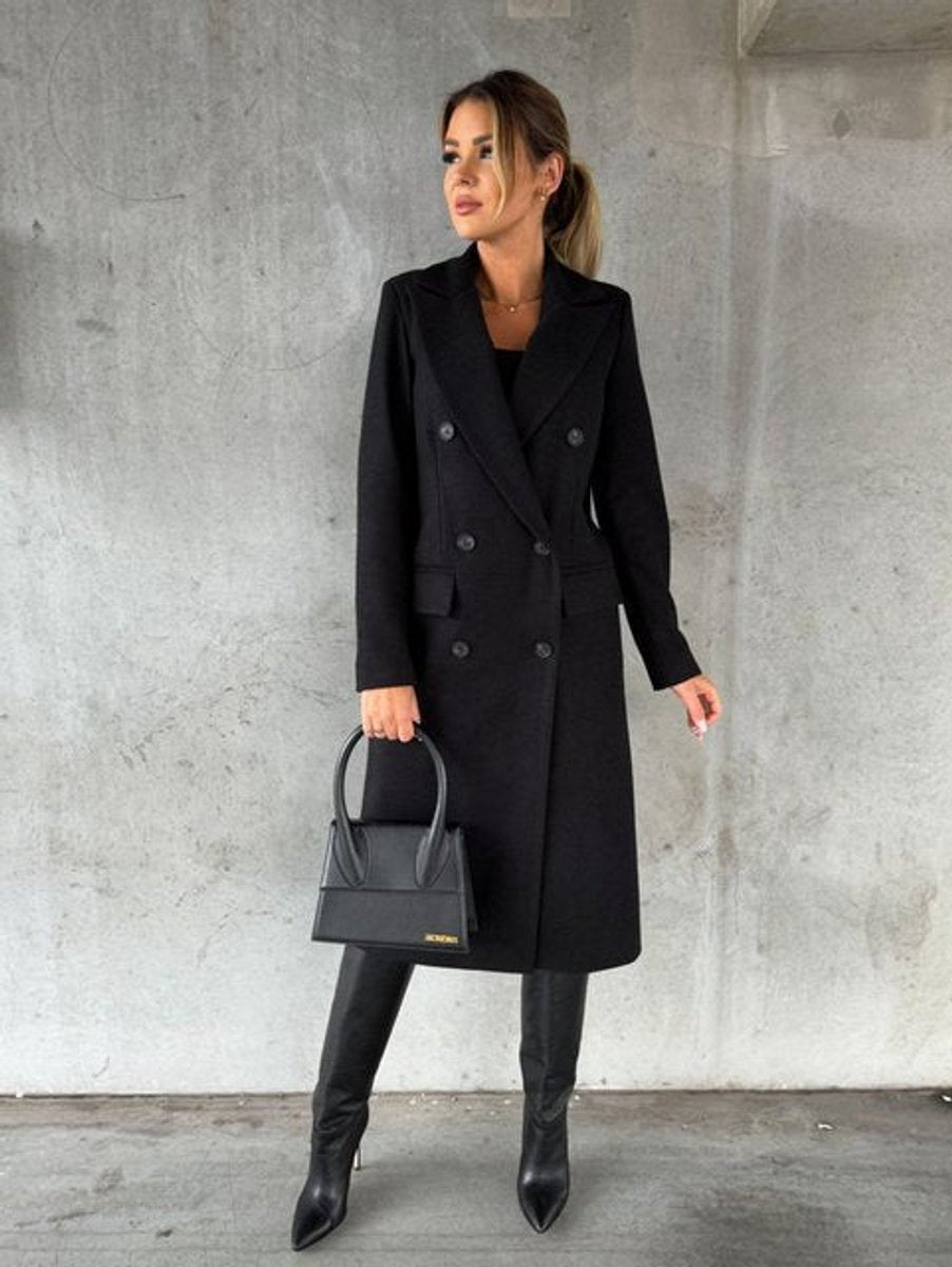 Manteau long croisé, noir