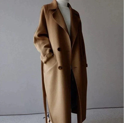 Manteau long en laine, camel