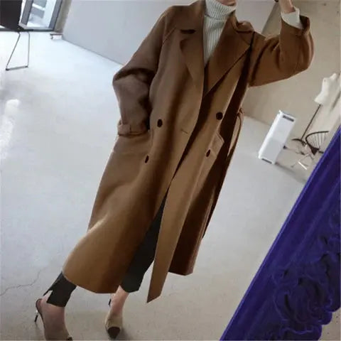 Manteau long croisé ceinturé pour femme, vue 2