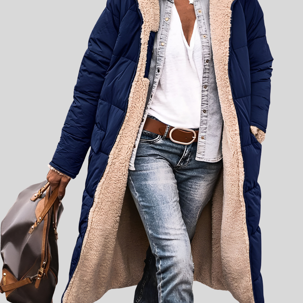 Manteau matelassé doublé sherpa pour femme, coloris bleu marine