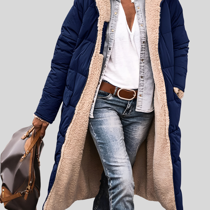 Manteau matelassé doublé sherpa pour femme, coloris bleu marine