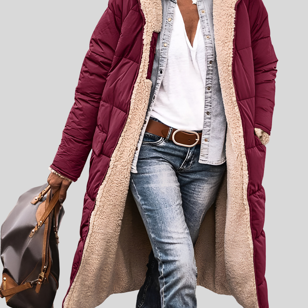 Manteau matelassé doublé sherpa pour femme, coloris bordeaux