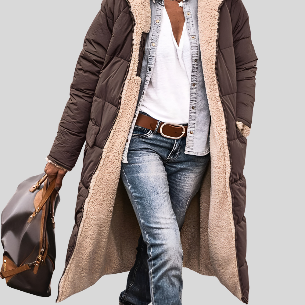 Manteau matelassé doublé sherpa pour femme, coloris marron foncé