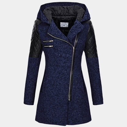 Manteau zippé à capuche, coloris bleu marine, vue de face