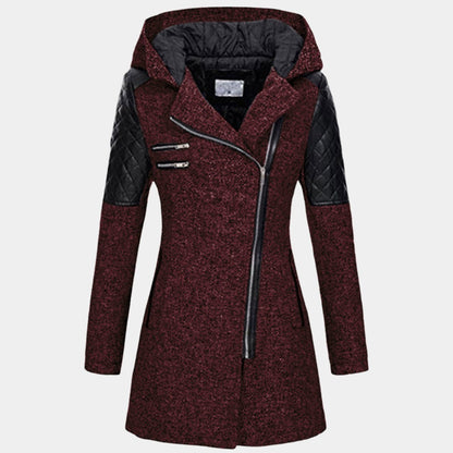 Manteau zippé à capuche, coloris bordeaux, vue de face