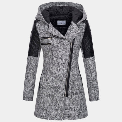 Manteau zippé à capuche, coloris gris clair, vue de face