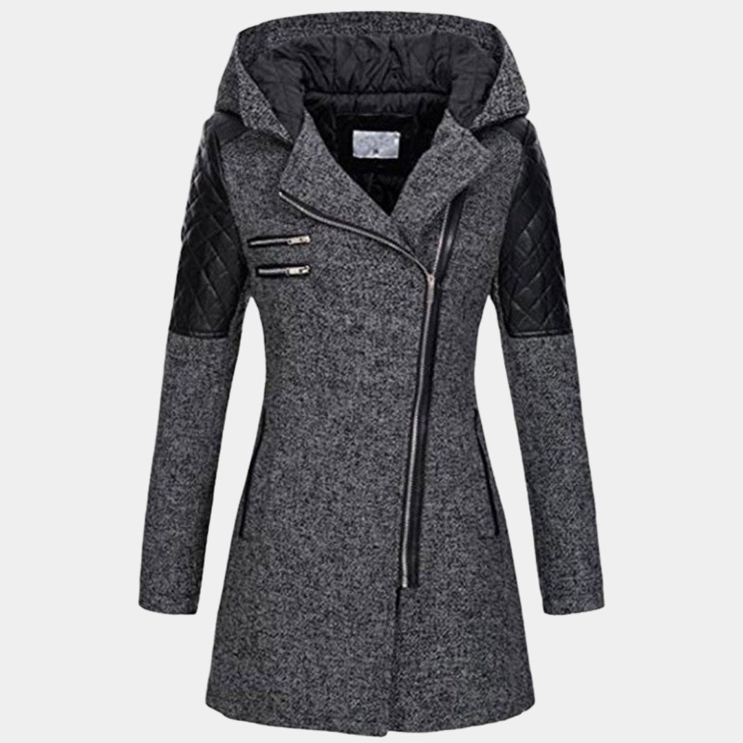 Manteau zippé à capuche, coloris gris foncé, vue de face
