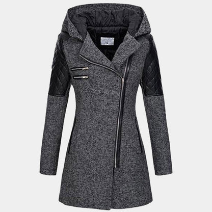 Manteau zippé à capuche, coloris gris foncé, vue de face