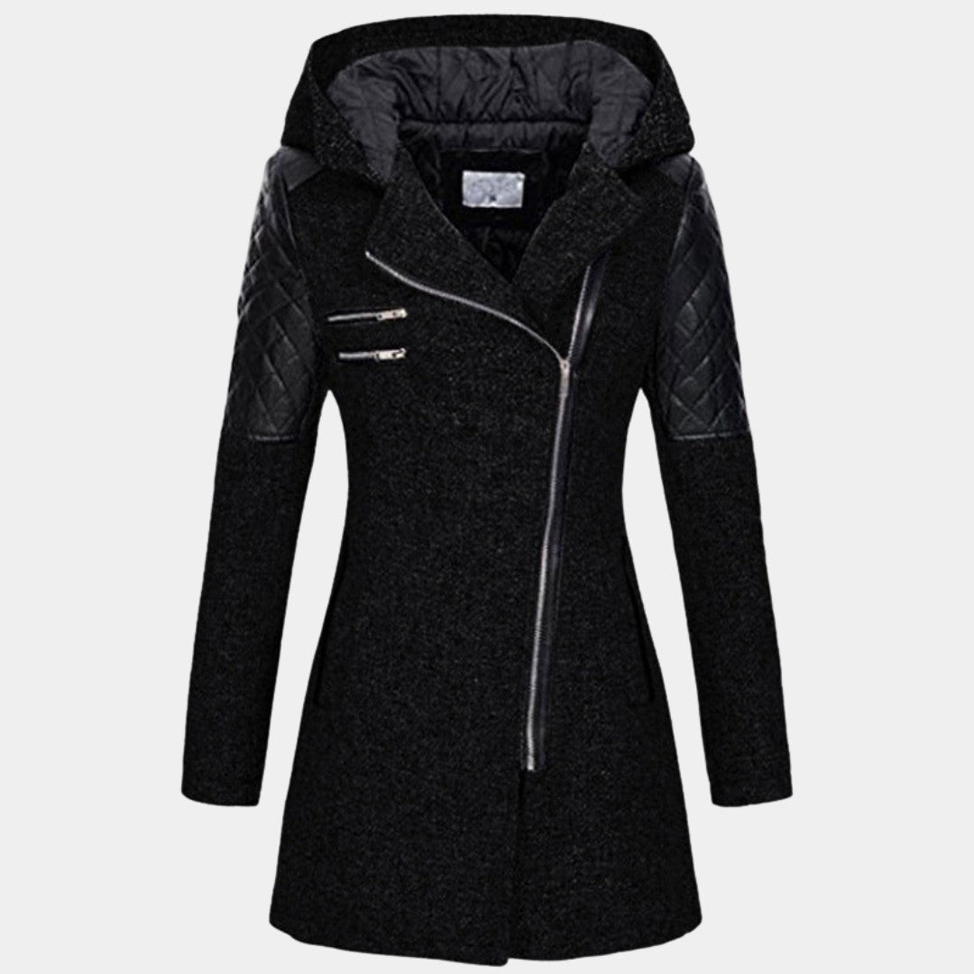 Manteau zippé à capuche, coloris noir, vue de face