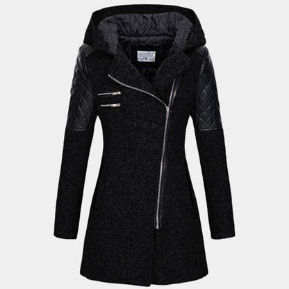 Manteau zippé à capuche, coloris noir, vue de face