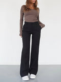 Pantalon droit taille haute, coloris noir, vue de face