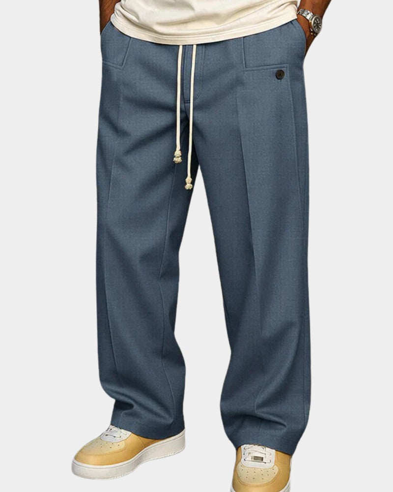 Pantalon fluide à cordon, coloris bleu, vue de face