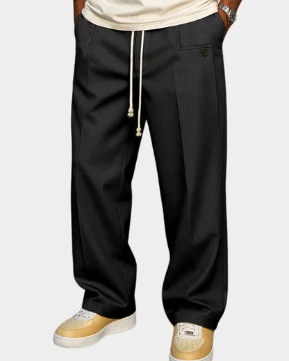 Pantalon fluide à cordon, coloris noir, vue de face