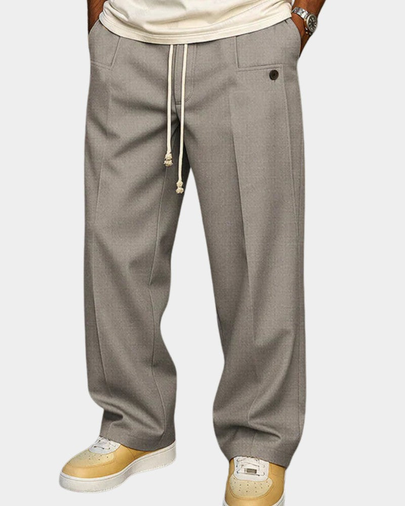 Pantalon fluide à cordon, coloris pierre, vue de face