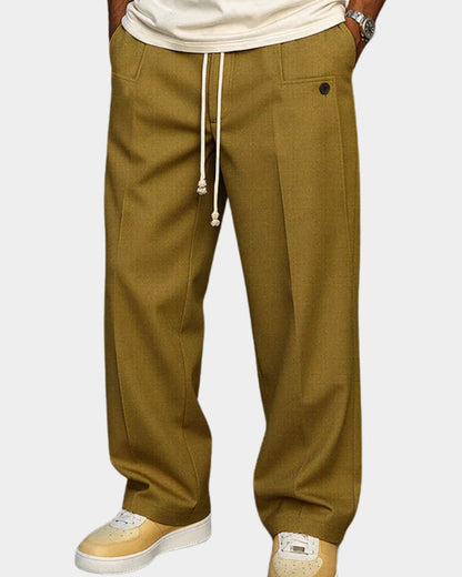 Pantalon fluide à cordon, coloris vert olive, vue de face