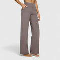Pantalon large à taille haute, coloris beige, vu de face