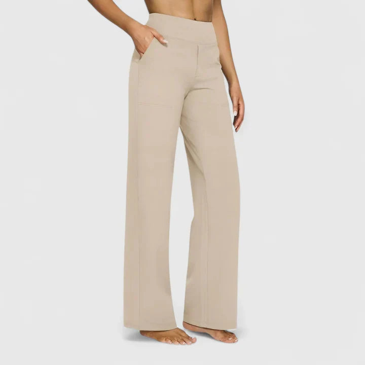 Pantalon large à taille haute, coloris crème, vu de face
