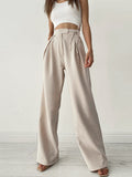 Pantalon large plissé, coloris beige, vue de face