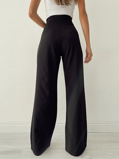 Pantalon large plissé, coloris noir, vue de dos