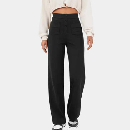 Pantalon taille haute boutons, coloris noir, vue de face