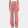 Pantalon taille haute boutons, coloris rose, vue de face