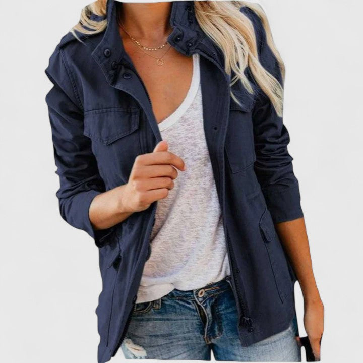 Parka cordon de taille, coloris bleu marine, vue de face
