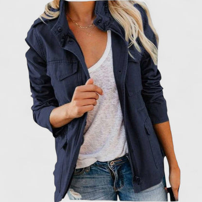Parka cordon de taille, coloris bleu marine, vue de face