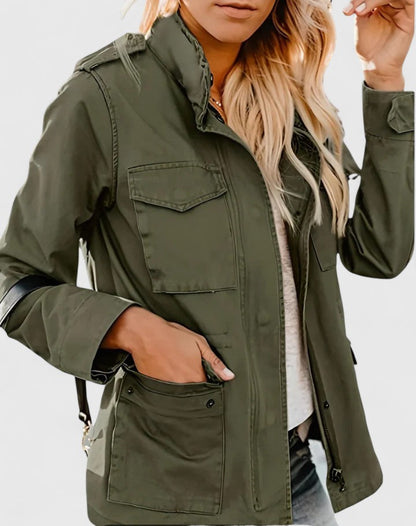 Parka cordon de taille, poche à rabat