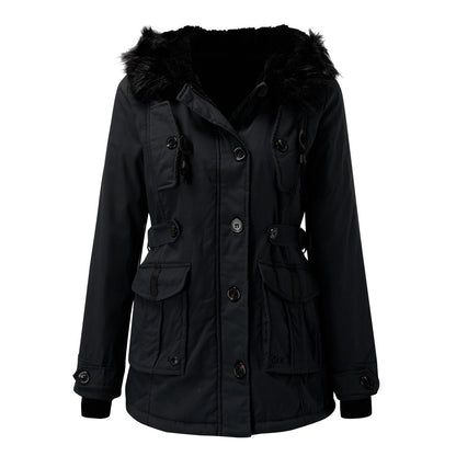 Parka longue à capuche, coloris noir, présentée seule