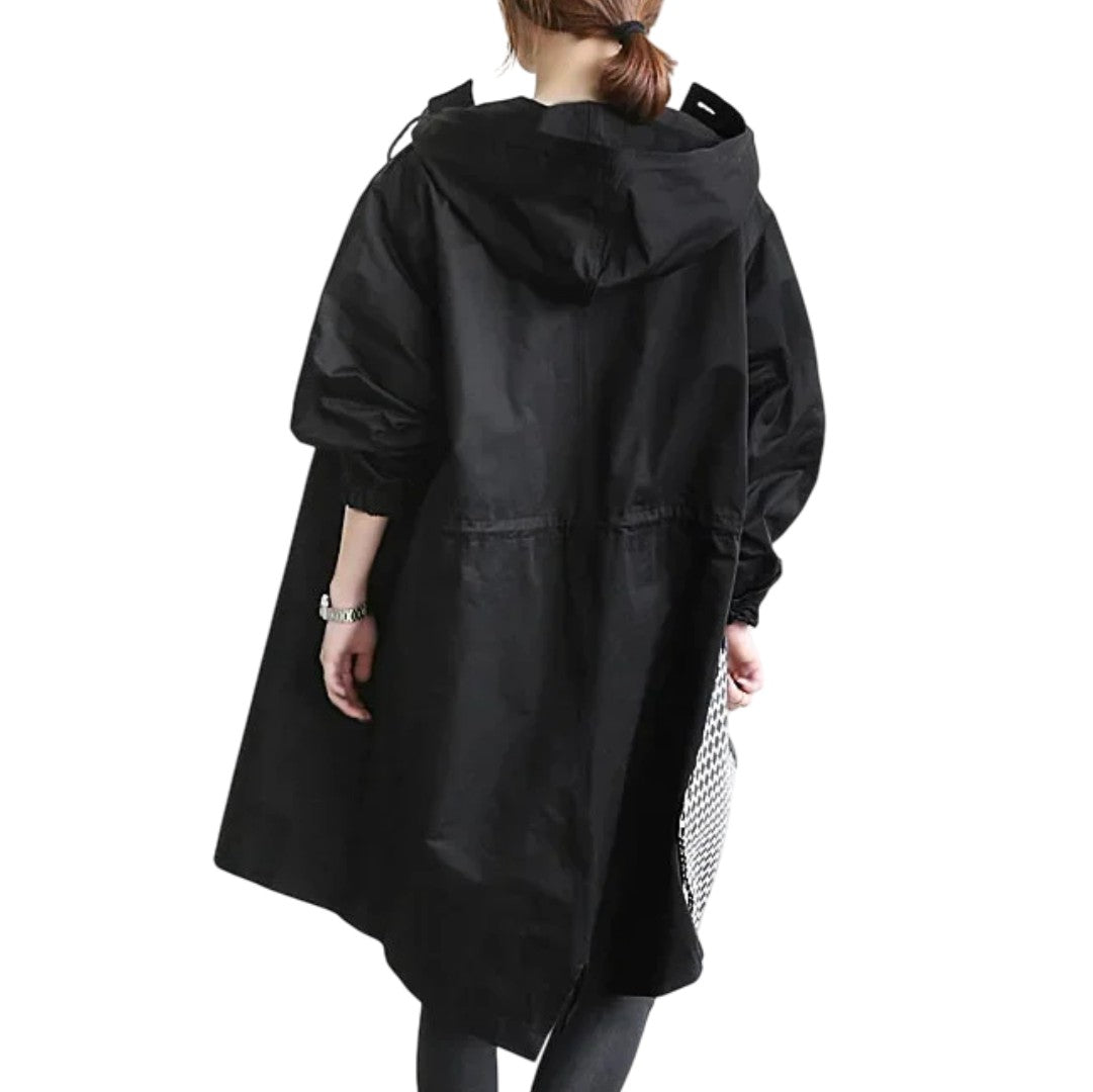 Parka longue de pluie, coloris noir, vue de dos
