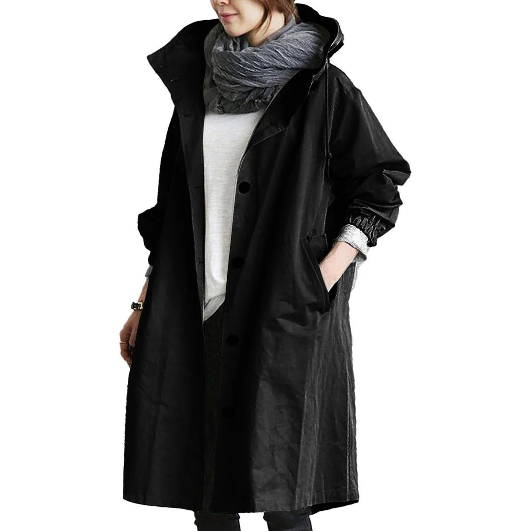Parka longue de pluie, coloris noir, vue de face