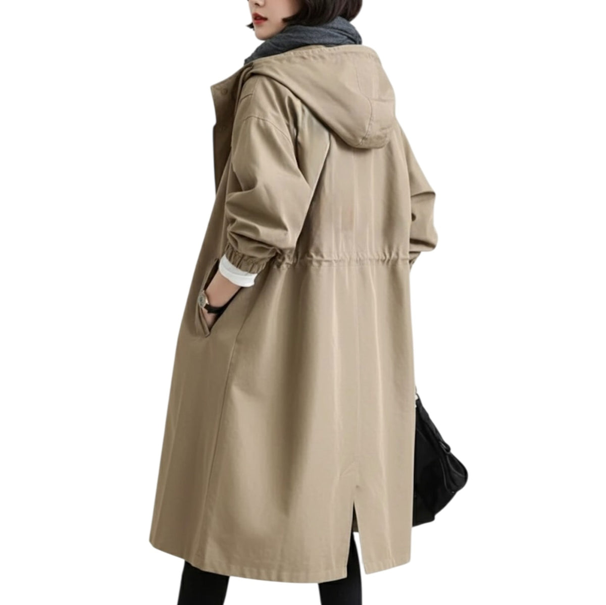 Parka longue de pluie, coloris sable, vue de dos