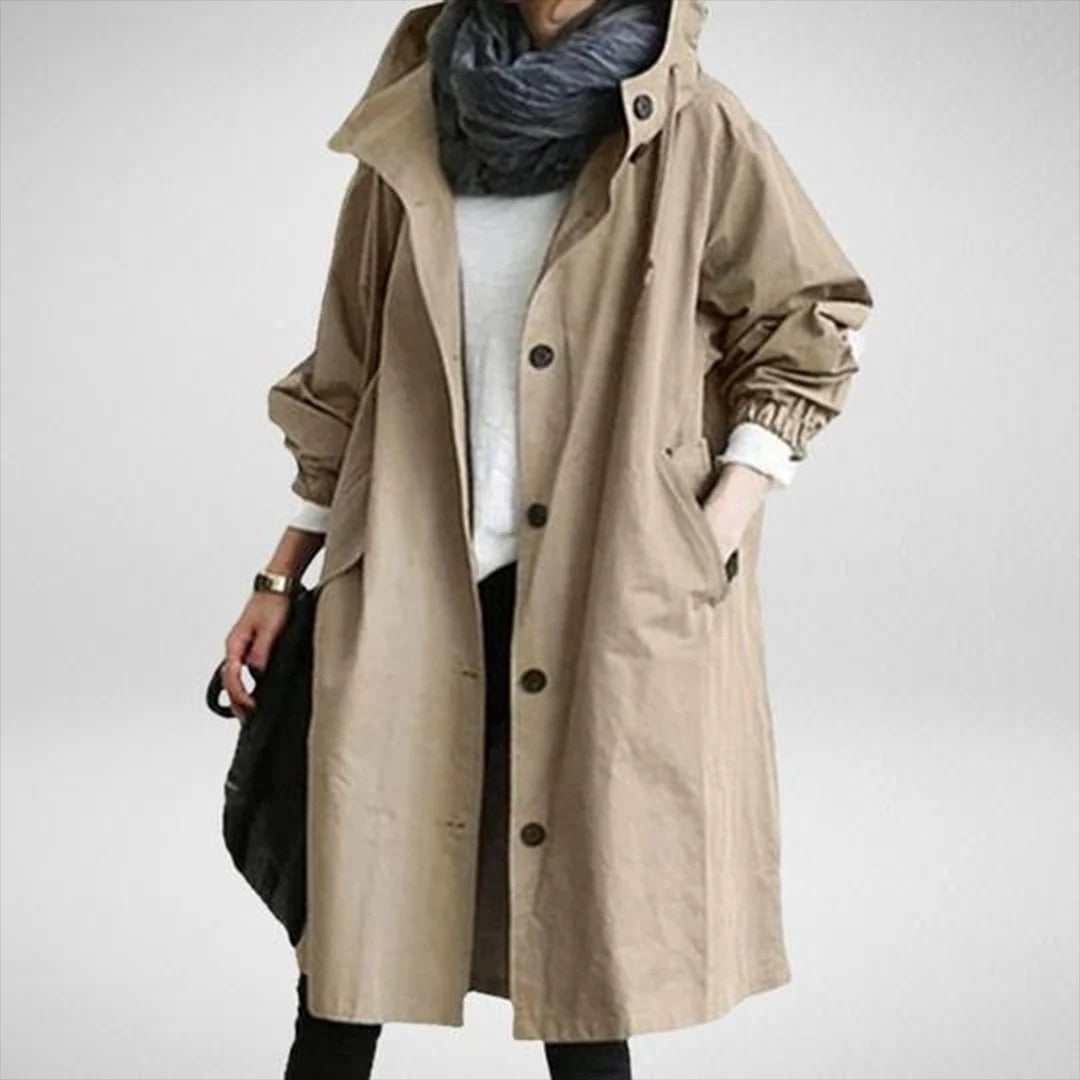 Parka longue de pluie, coloris sable, vue de face