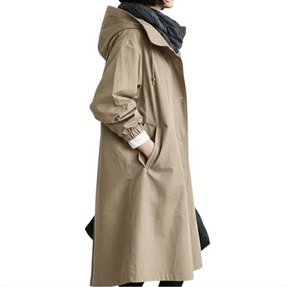 Parka longue de pluie, coloris sable, vue de profil