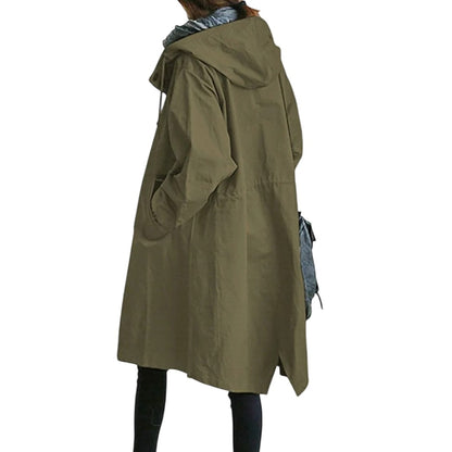 Parka longue de pluie, coloris vert olive, vue de dos