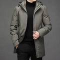 Parka mi-longue à capuche, coloris kaki, vue de face