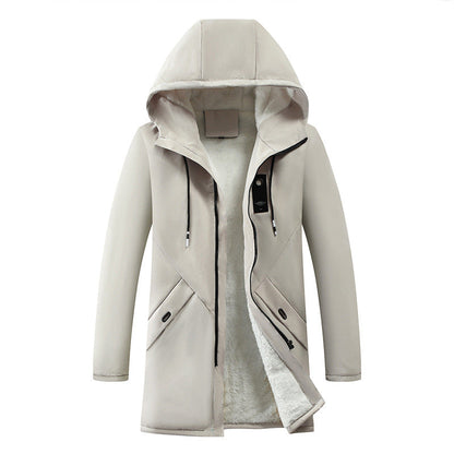 Parka mi-longue zippée, coloris crème, présenté à plat