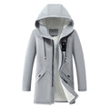 Parka mi-longue zippée, coloris gris clair, présenté à plat