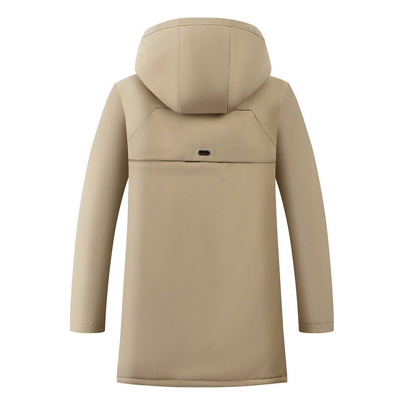 Parka mi-longue zippée, coloris sable, vue de dos