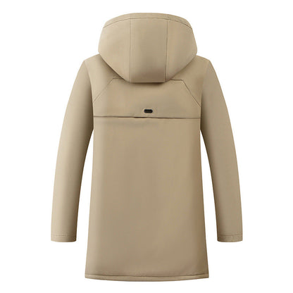 Parka mi-longue zippée, coloris sable, vue de dos