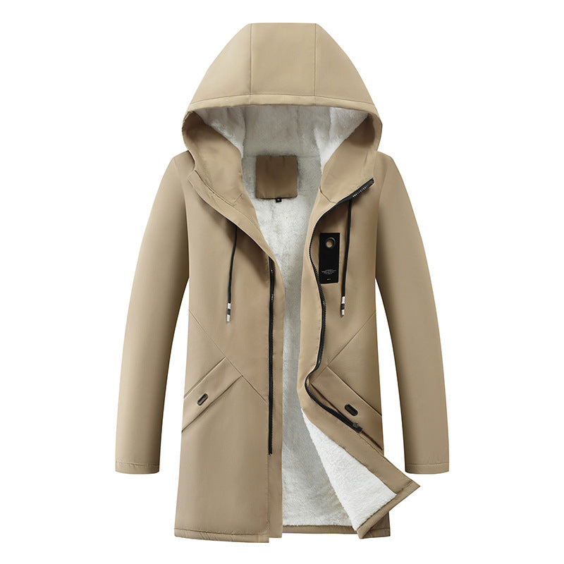 Parka mi-longue zippée, coloris sable, présenté à plat