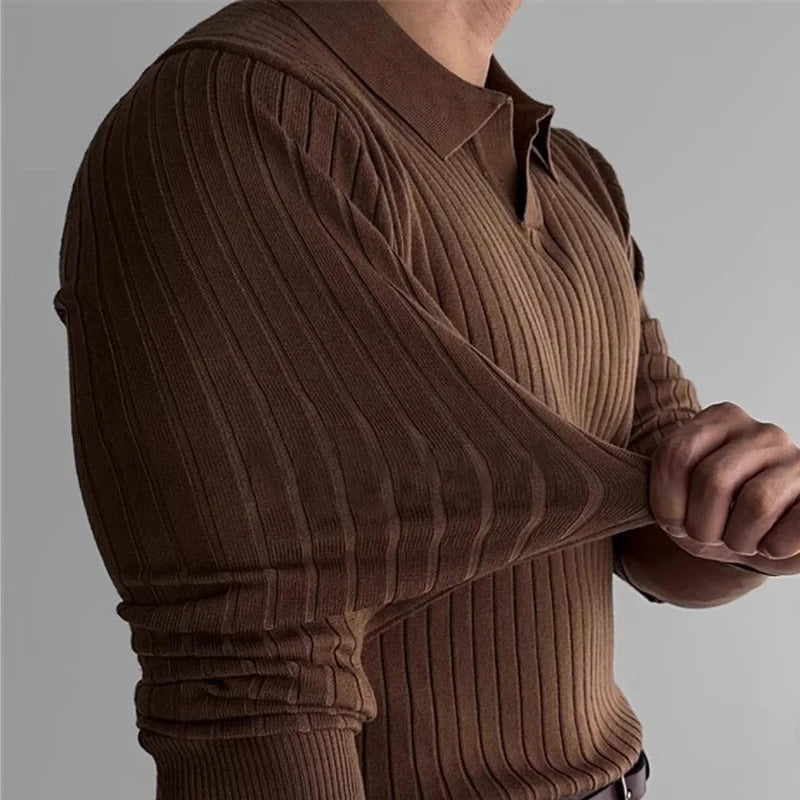Polo slim fine côte, maille côtelée