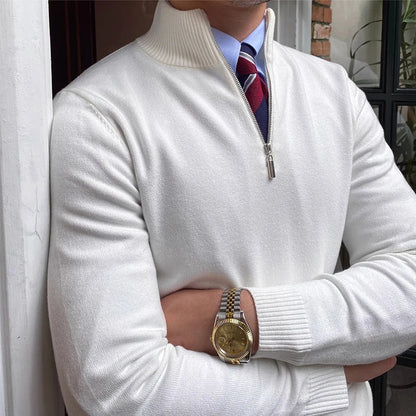 Pull à col zippé uni, coloris blanc, vue de face, vue 3